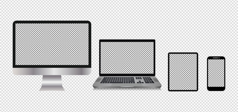 Computer Devices, Tablets, Laptops, Cellphones. isolated with transparent screen. Vector illustration element