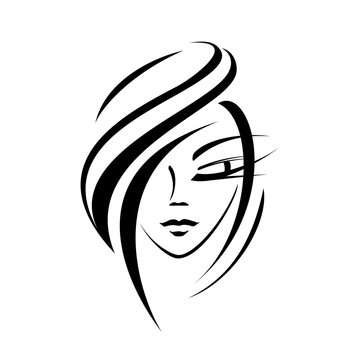 Woman face logo. Beauty salon icon. Great hair, permanent makeup.