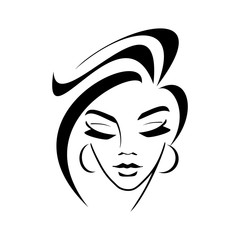 Style, beauty salon. Face girl logo. Lovely lady hairstyle. Cosmetology and face care.