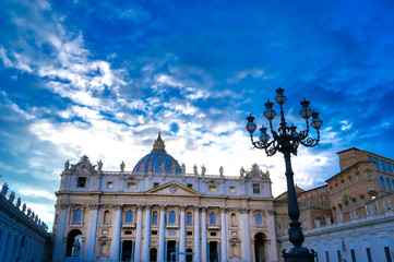 St. Peter's Basilica and St. Peter's Square located in Vatican City near Rome, Italy.