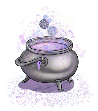 Wizard potion pot. Raster graphics. Isolated on a white background.