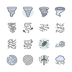 Tornado icon and symbol set in color outline design