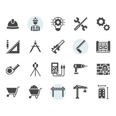 Engineering icon and symbol set in glyph design