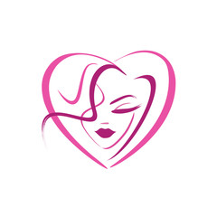 Girl logo heart. Beauty salon icon.