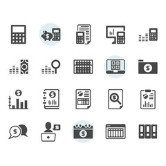Accounting related icon and symbol set in glyph design