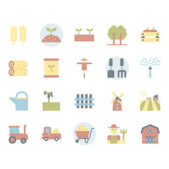 Farming and agriculture icon and symbol set in flat design.