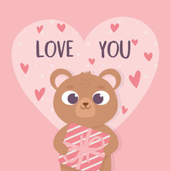 happy valentines day cute bear holding gift box heart romantic