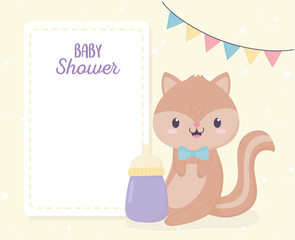 baby shower cute little squirrel and milk bottle greeting card