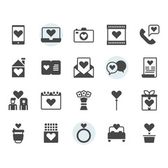 Valentines and love icon and symbol set in glyph design