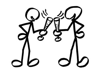 Two Drawn Stick Men Chinking Champagne Glasses