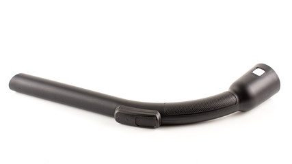 Black plastic pipe from a vacuum cleaner on a white background.