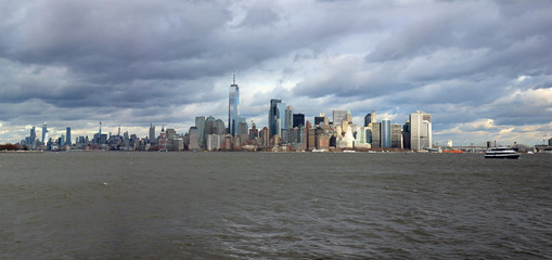Manhattan skyline panoramic view from Liberty Island