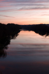 Fototapeta na wymiar Oka River at dawn, vanilla landscape, beautiful morning sky.