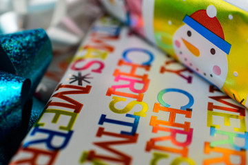 Brightly colored Christmas Gift Wrapped Presents