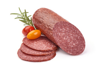 Smoked pork sausage, isolated on white background