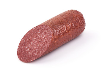 Smoked pork Sausage, dried pork salami, isolated on white background