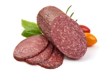 Smoked pork sausage, isolated on white background