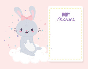 baby shower cute little bunny girl in cloud greeting card