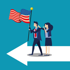 business couple with united states american flag