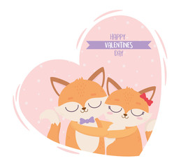 happy valentines day couple foxes romance in love heart
