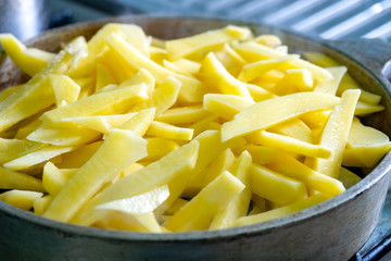 Potatoes at home in a frying pan.