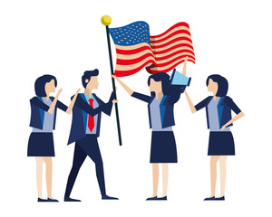 business people with united states american flag and megaphone