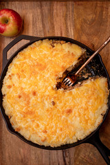Shepherds Pie made in a cast iron skillet