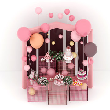 3d render pink color balloons decor