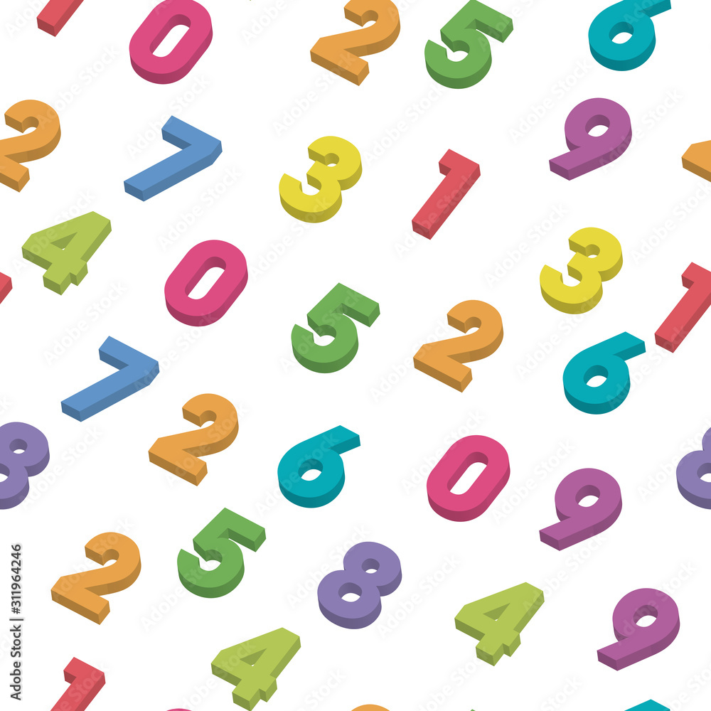 Poster mosaic of colorful 3d digits. background of numbers. vector seamless pattern