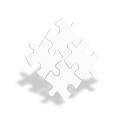 Obraz premium White 3D jigsaw puzzle pieces. Team cooperation, teamwork or solution business theme. Vector illustration with dropped shadow