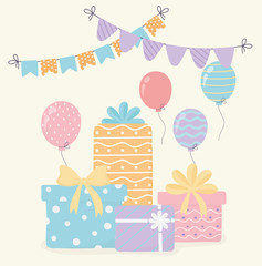 gift boxes ribbon pennants balloons celebration party decoration