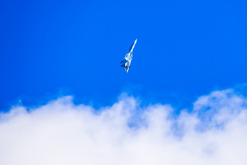 fighter flying in the sky. Military aircraft of the 4th generati