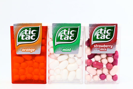 Italy &ndash; December 26, 2019: TIC TAC Mint, Orange and Strawberry mix candies. Tic Tac is a brand of Ferrero