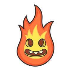 Happy creepy fireball cartoon illustration