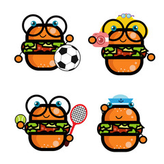 Burger Character Cute Cartoon Set Vector Template Design Illustration