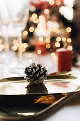 Naklejka na ściany i meble Beautiful composition of christmas decorations on the table
