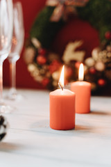 Beautiful composition of christmas decorations on the table