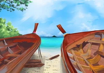 The longtail boat at Koh Lipe Illustration