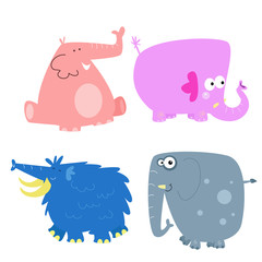 Elephant Cute Cartoon Character Animal Set Logo Vector Template Design Illustration
