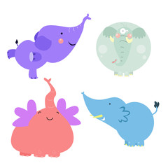 Elephant Cute Cartoon Character Animal Logo Vector Template Design IllustrationElephant Cute Cartoon Character Animal Set Logo Vector Template Design Illustration