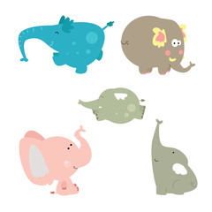 Elephant Cute Cartoon Character Animal Set Logo Vector Template Design Illustration
