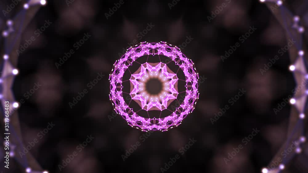Poster seamless video background loop colorful elements making flowers in kaleidoscopic effects.