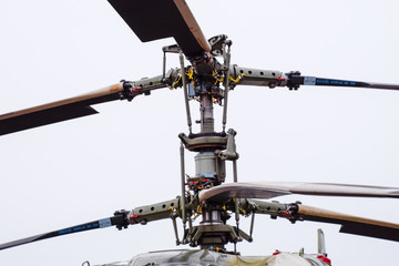 Screw and blades of a military helicopter. Transmission mechanis