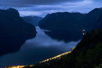 Beautiful Aurlandsfjord at midnight