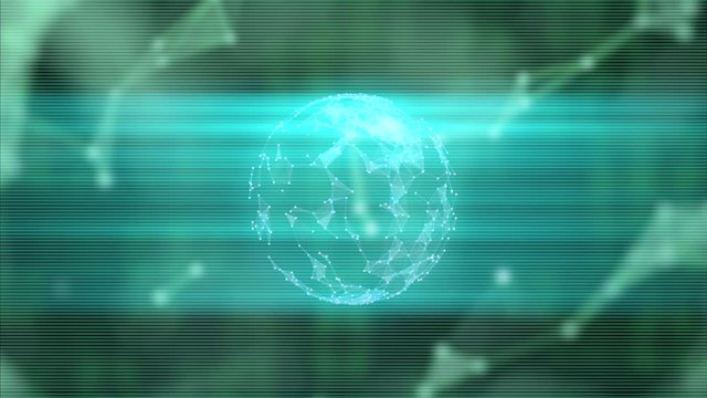 A planet inside of another planet, charging from a source of energy, looking as if after a curtain of particles on the forefront.