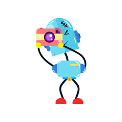 Fun Robot Activity with Camera. Boy Robot Robots. Cartoon Cute Vector Template Design Illustration
