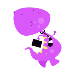 happy dinosaur with bag cute cartoon vector template design illustration