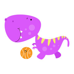 happy dinosaur with ball cute cartoon vector template design illustration