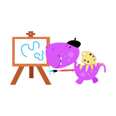 happy dinosaur with painting tool cute cartoon vector template design illustration
