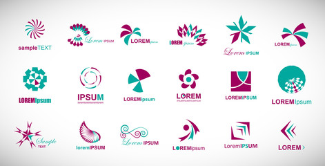 Abstract Element Logo Set. Vector Isolated On Gray. Abstract Element Logo For Company And Business Symbol, Tech Icon And Element Design. Creative Icons For Corporate Logo. Abstract Modern Template